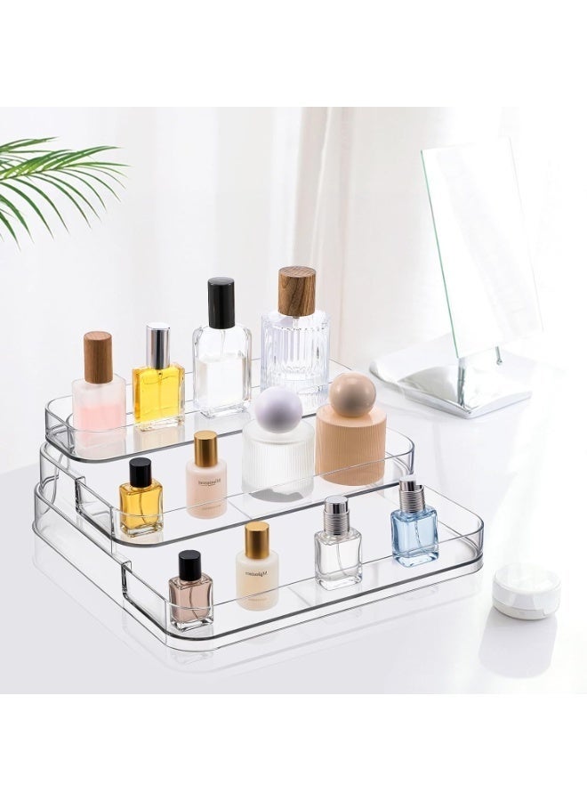 منظم عطور، رف ثلاثي الطبقات - حامل للعطور، والمستحضرات، ومنتجات العناية بالبشرة، والتوابل، والفيتامينات، وزجاجات الأدوية؛ رف متين وشفاف للتخزين في خزائن المطبخ والحمام. - Image 1